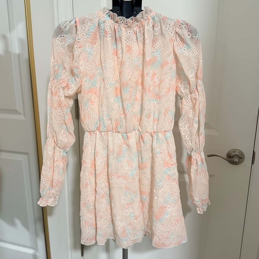 Pink and Blue Pastel Long Sleeve Floral Dress